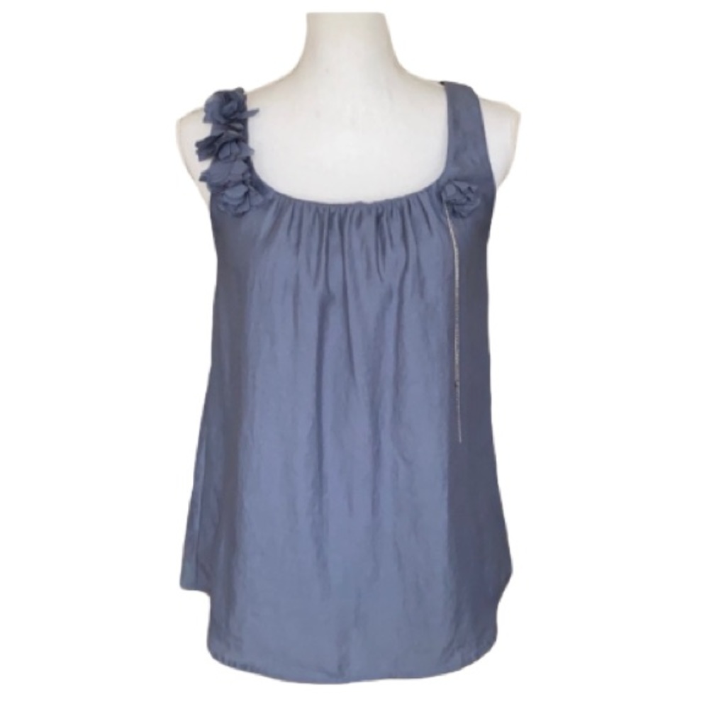 Loft grey tank top with floral appliqué
